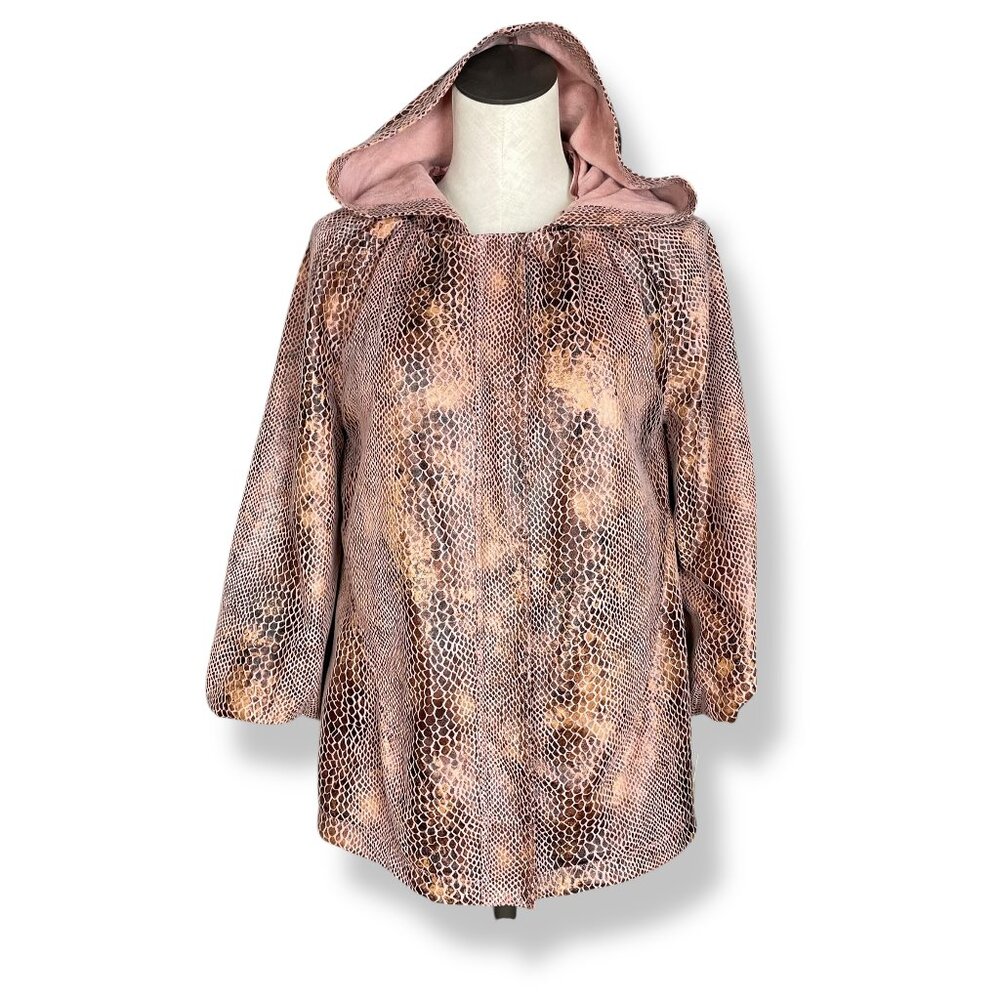 Chi by Falchi Jacket Faux Reptile Skin NWT Detachable Hood Women Size Large Coat